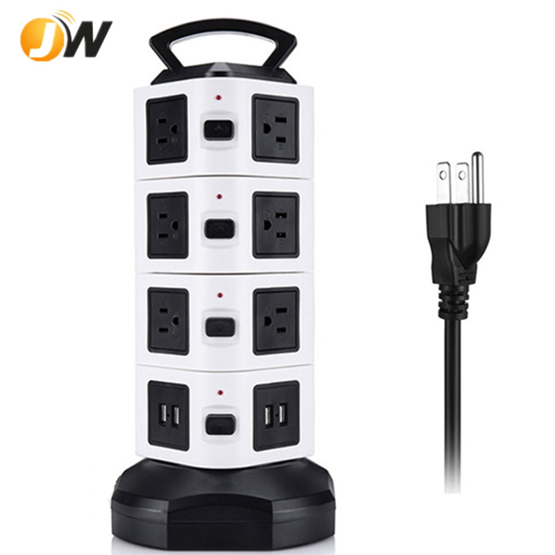 美规多层带USB直立式宝塔插座防雷带过载可卷线美标20孔智能插排