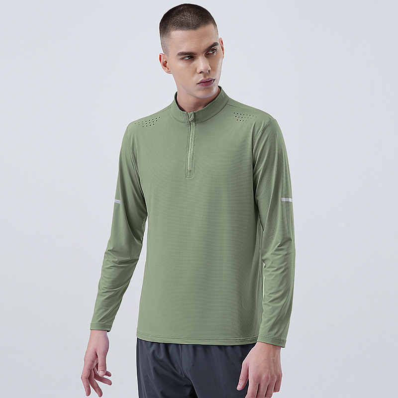 Primavera y otoño nueva manga larga media cremallera ropa de secado rápido deportes fitness suéter transpirable entrenamiento superior correr entrenador camisa