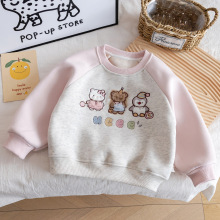 女童卫衣秋冬款2025新款女宝宝冬季圆领加绒上衣小童儿童冬装衣服