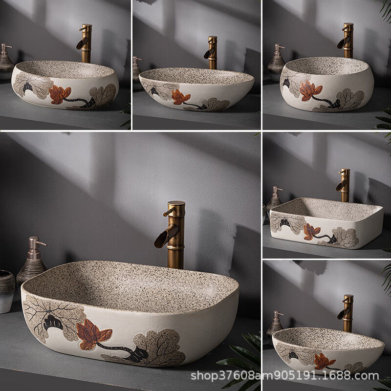 Outdoor Vintage Courtyard Lotus Porcelain Countertop Washbasin Villa Garden Ceramic Washbasin Outdoor Balcony Basin