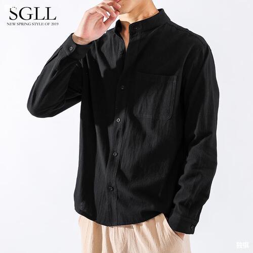 Linen Shirt Men Long Sleeve Japanese-Chinese Style Men's Shirt Loose Plus Size Men's Outerwear Cotton Linen Casual Top