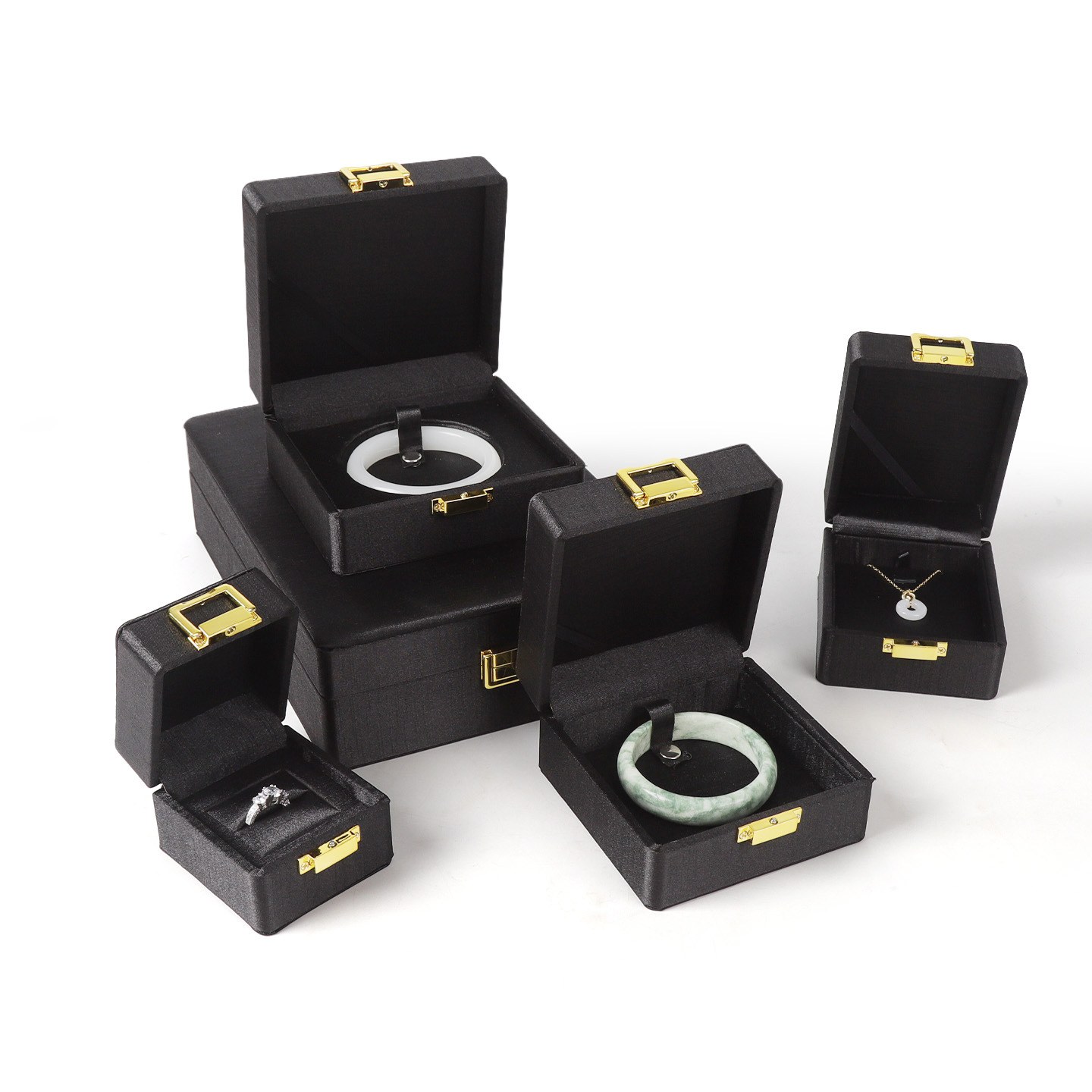 Fábrica directa nueva caja de embalaje de joyas de tela de tela blanca y negra collar colgante caja de anillo de joyas