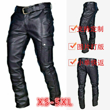 2024跨境新品爆款wish亚马逊热卖欧美纯色PU绑带休闲男皮裤KZ2332