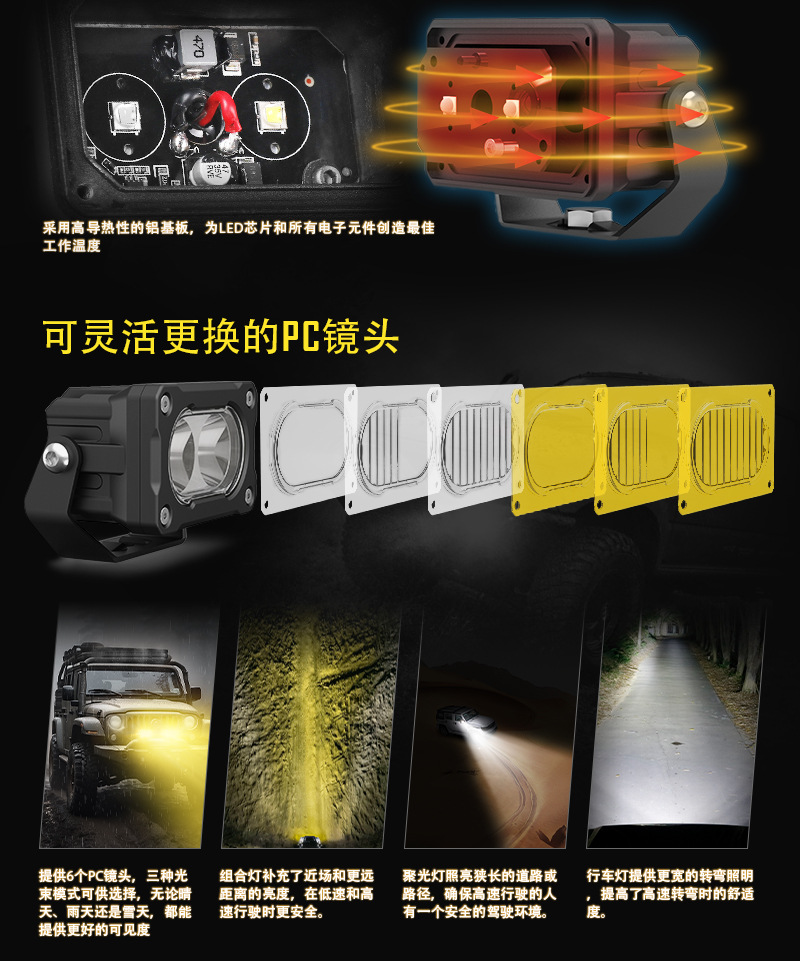 Cn360 3045 Dual-Light Off-Road Vehicle Led Work Light Spotlight High-Power Car Modified with Led Spotlight