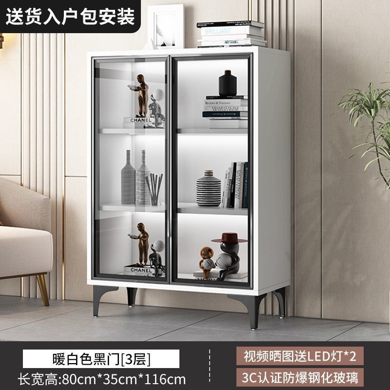 实木书柜带玻璃门客厅一体靠墙置物柜酒柜家用落地书柜展示柜|undefined