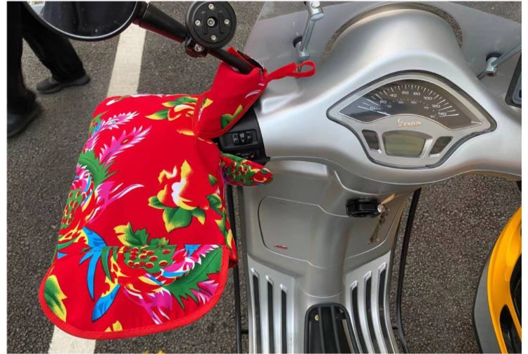 Winter Northeast Large Floral Motorcycle Gloves, Anti-Slip, Cold-Proof, Fleece-Lined, Thickened for Motorbikes and Tricycles