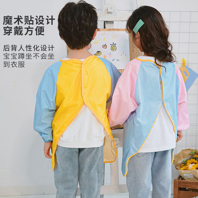 Children's painting long-sleeved robe eating waterproof and stain-resistant baby bib girl food pouch boy reverse clothing art