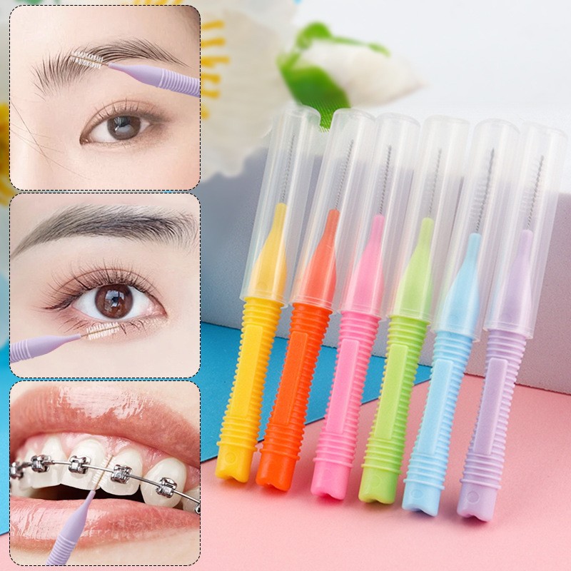Cylindrical Small Eyebrow Brush, Eyelash Brush with Cap, Portable Spiral Interdental Brush, Eyelash Curling Comb, Eyebrow Comb, Beauty Brush Wholesale