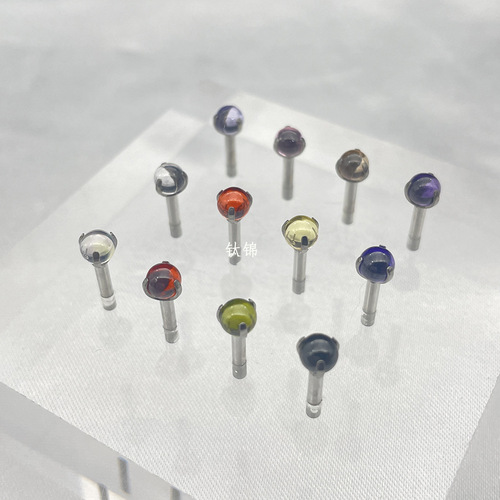 Titanium brocade puncture F136 titanium alloy drop-shaped high-transparency zircon 4mm ear studs candy color lip studs 16G ear bone studs