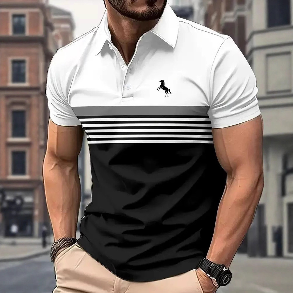 European and American Cross-Border 2025 Summer Quick-Selling Amazon 3D Printed Polo Shirt Men's Short-Sleeved Sports Fashion Polo Shirt