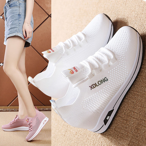 Women's Casual Shoes 2024 Spring New Heightening Sports Shoes Women's Fashion Korean Version Flying Weave Breathable Running Shoes Women's Shoes