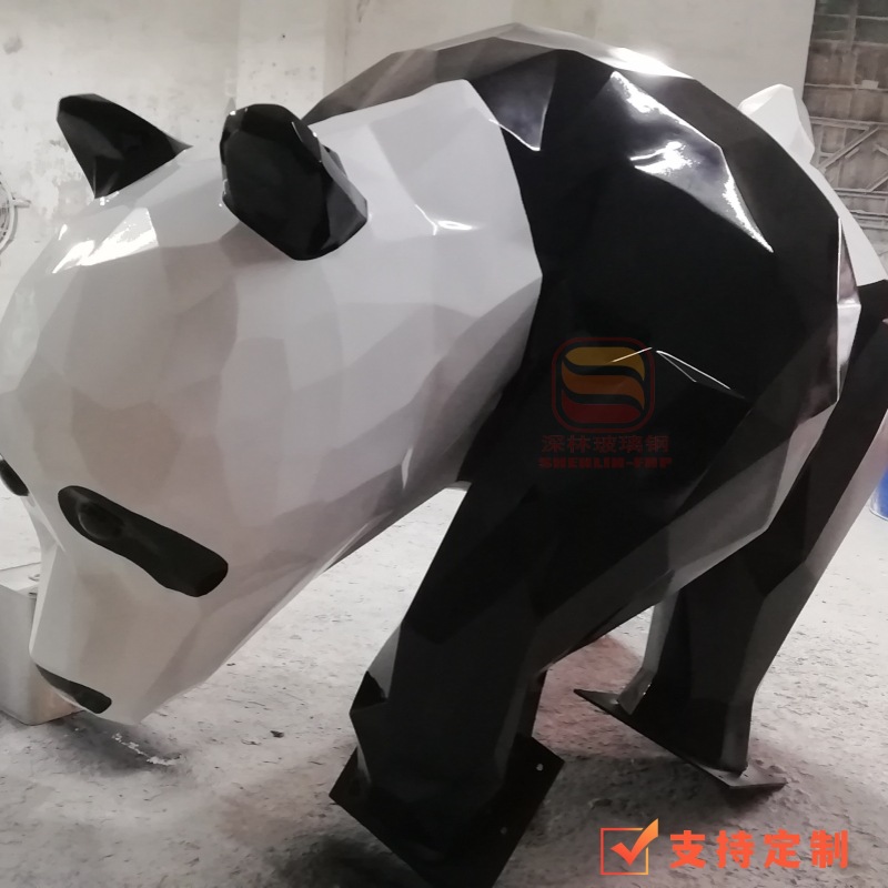 Creativa escultura de panda de fibra de vidrio animal tallado círculo de dibujos animados puerta de la tienda de drenaje modelado decoración cuadrada