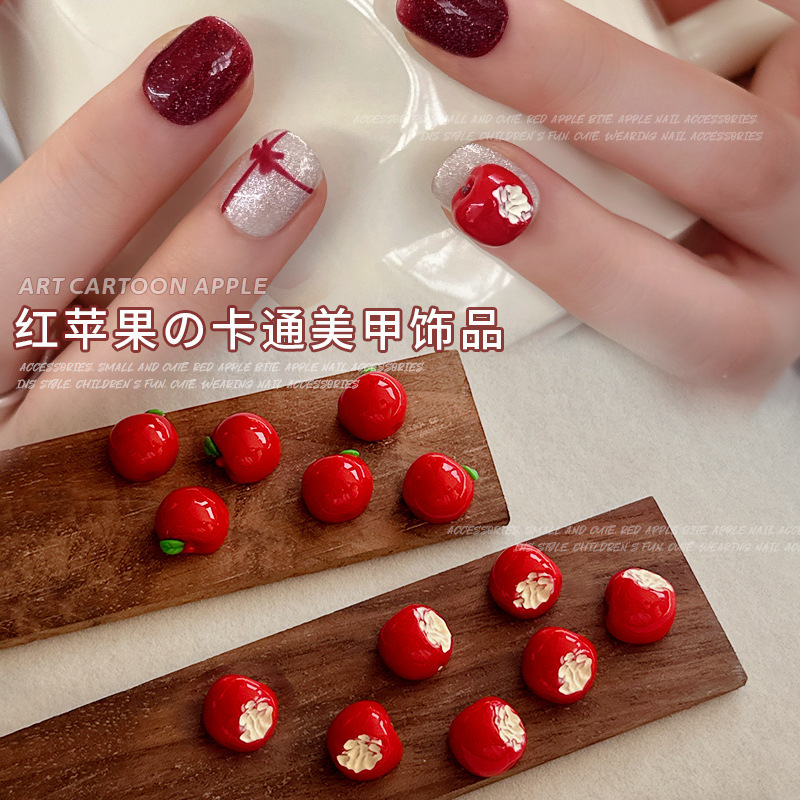New Year's Apple Nail Art Jewelry New Year's Peace Fruit Cute Exquisite Red Apple Internet Celebrant Explosive Nail Accessories