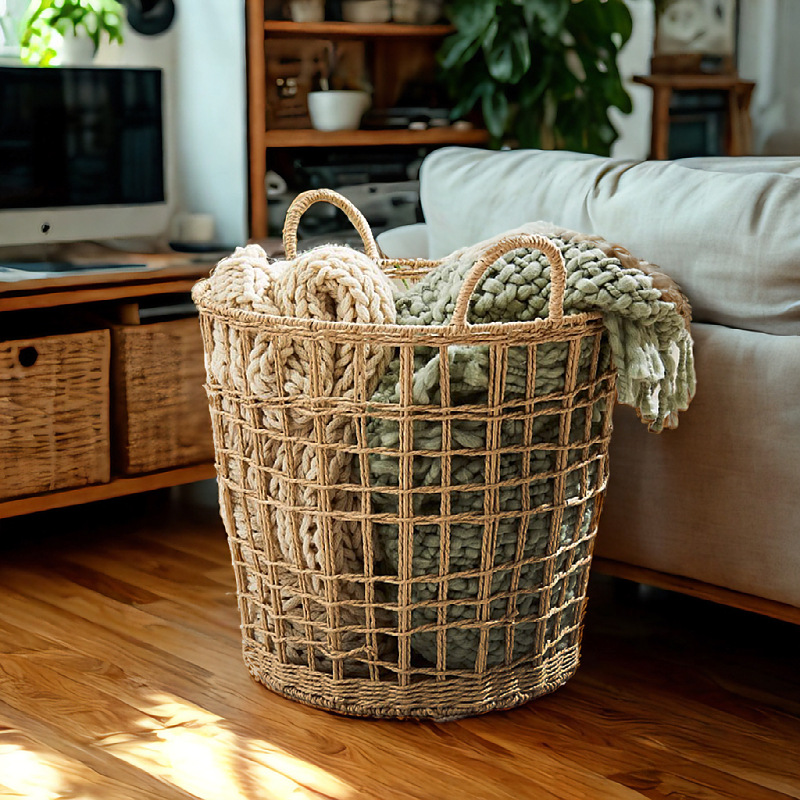 Cesta de ropa sucia tejida, canasta de almacenamiento de clasificación de ropa de dormitorio de gran capacidad para el hogar, canasta de ropa sucia para baño, canasta de lavandería para baño