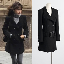 [陆续出]ranran同款黑色修身毛呢外套可拆卸下摆设计加厚呢子大衣