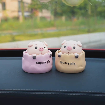 Car ornaments head pig car ornaments - 1-pink-pig-1-yellow-pig-glue-included