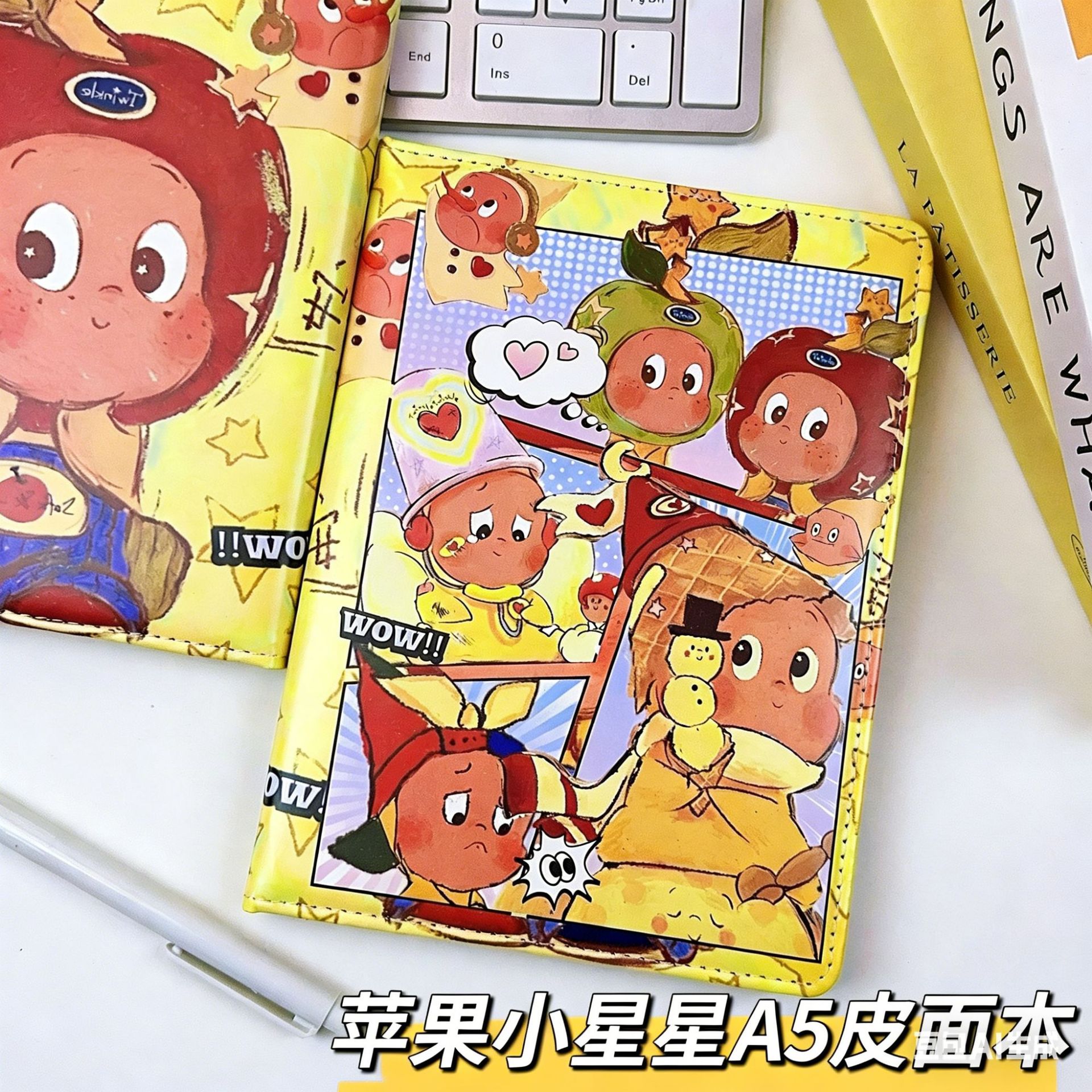 Star-Themed Leather-Bound Color Drawing Book, High-Quality Student Notebook with Colorful Inner Pages, Thickened Journal Diary Notebook