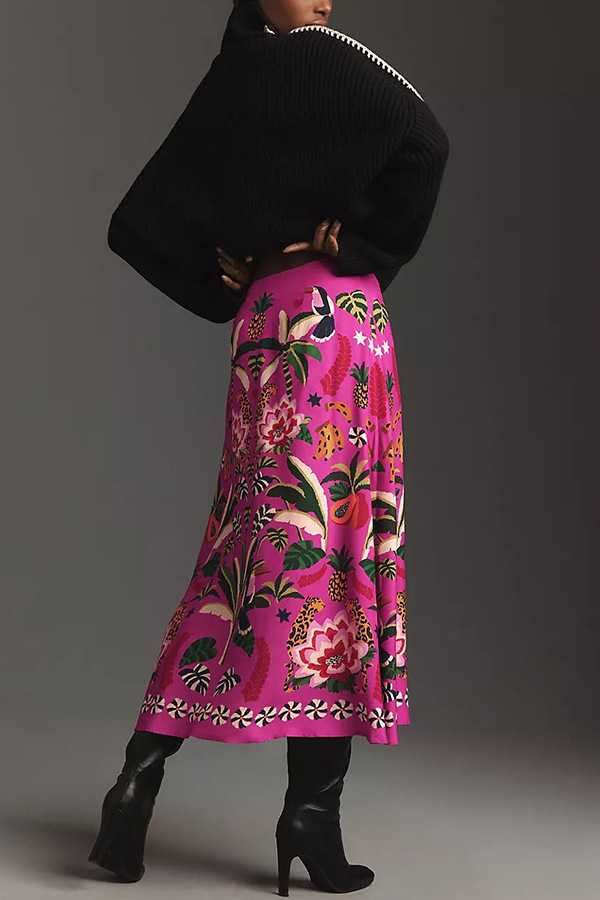 Summer Season Women's Gender Printing Design Vacation Style Summer Vacation Plant Flower Polyester Knee-Length Skirts