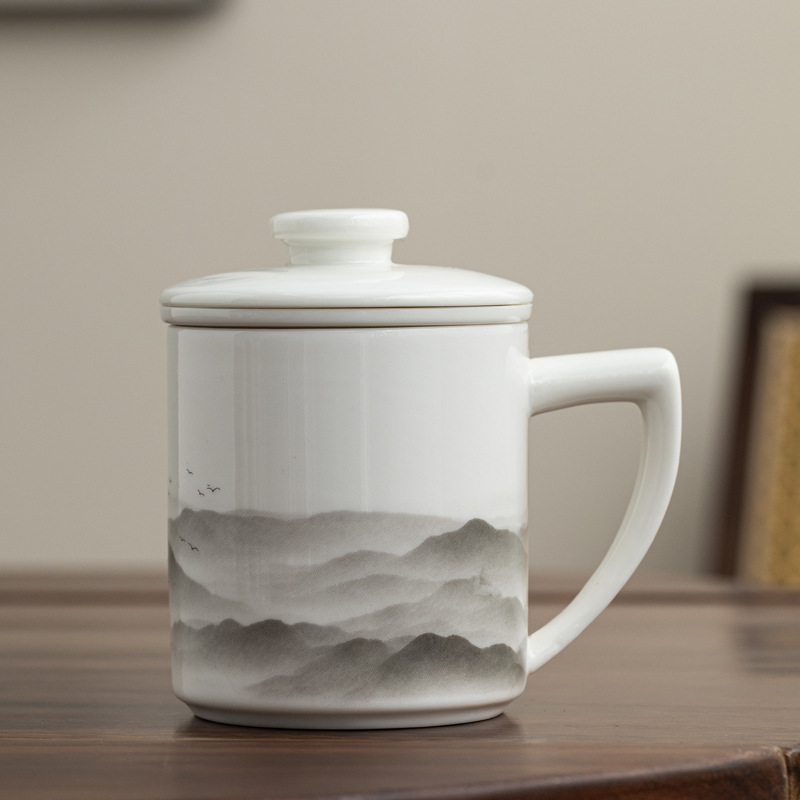 Taza de té de paisaje de estilo nacional de tres piezas para el día del padre regalos de la empresa de retiro de la reunión anual impresa LOGO