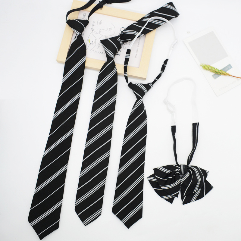 JK tie women's Korean-style Japanese college style black striped hand-tied school uniform knot-free short student fashion JK tie women's Korean-style Japanese college style black striped hand-tied school uniform knot-free short student fashion