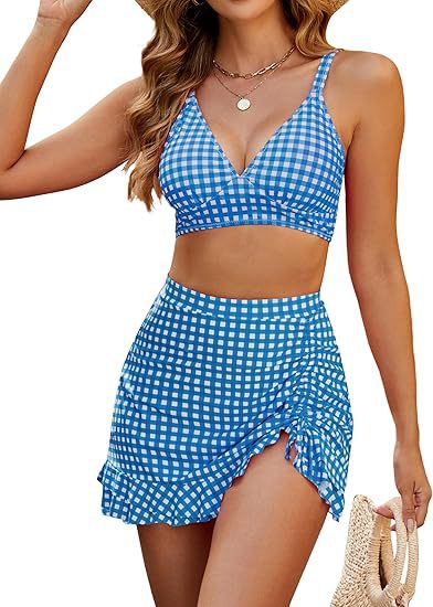 Traje de Baño de Dos Piezas con Estampado y Talle Alto de Poliéster, Alta Elasticidad, para Natación image 10