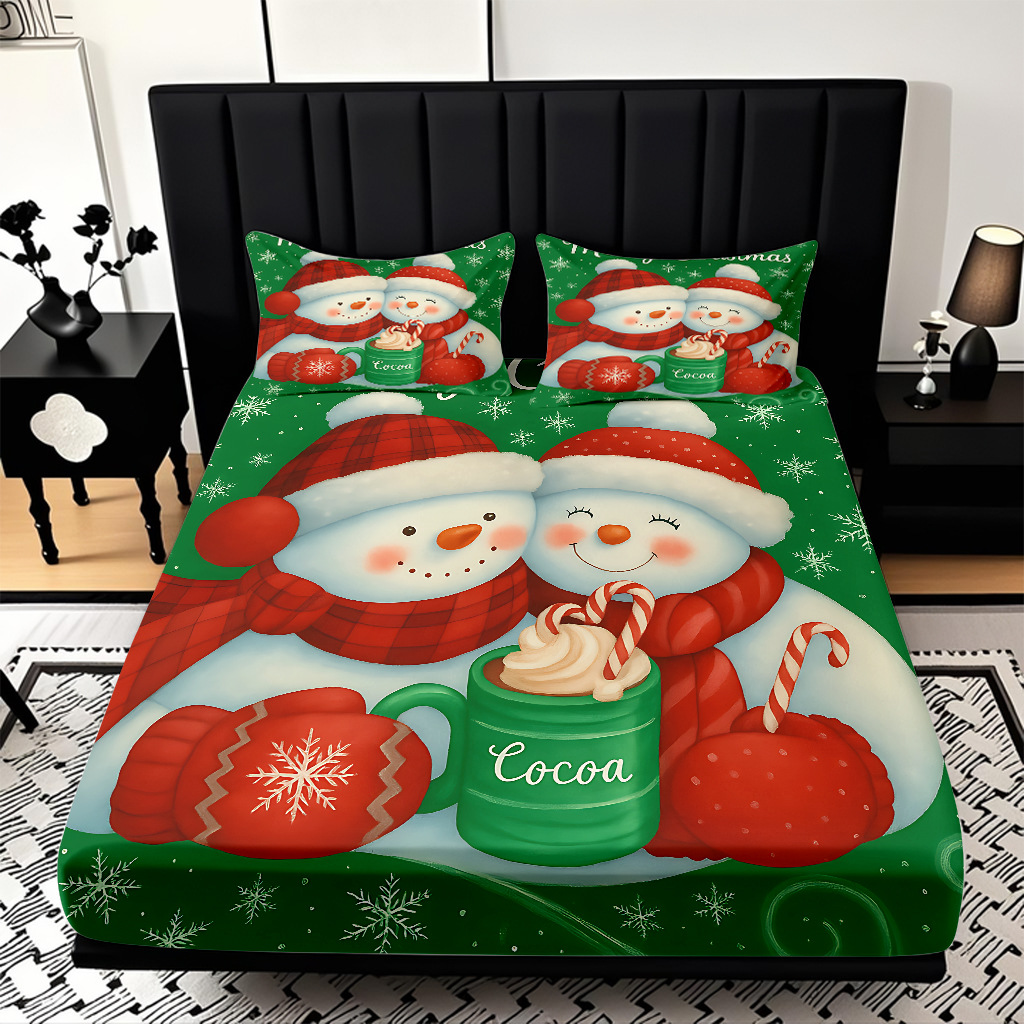 TEMU / JIT nuevos productos transfronterizos adorables series de Navidad molido HD impresión digital cama de cama Kasa set ropa de cama