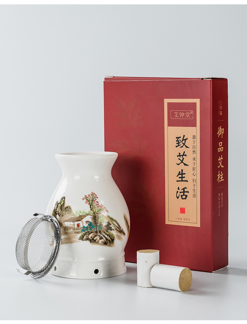 Ceramic Moxibustion Cup Massage Jar Multi-Function Warming Therapy Device for Home Body Care preparation