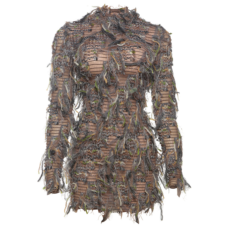 Colorful Fringe Long Sleeve Bodycon Dress Fresh and Sweet Style Autumn Fashion for Women Wholesale Available