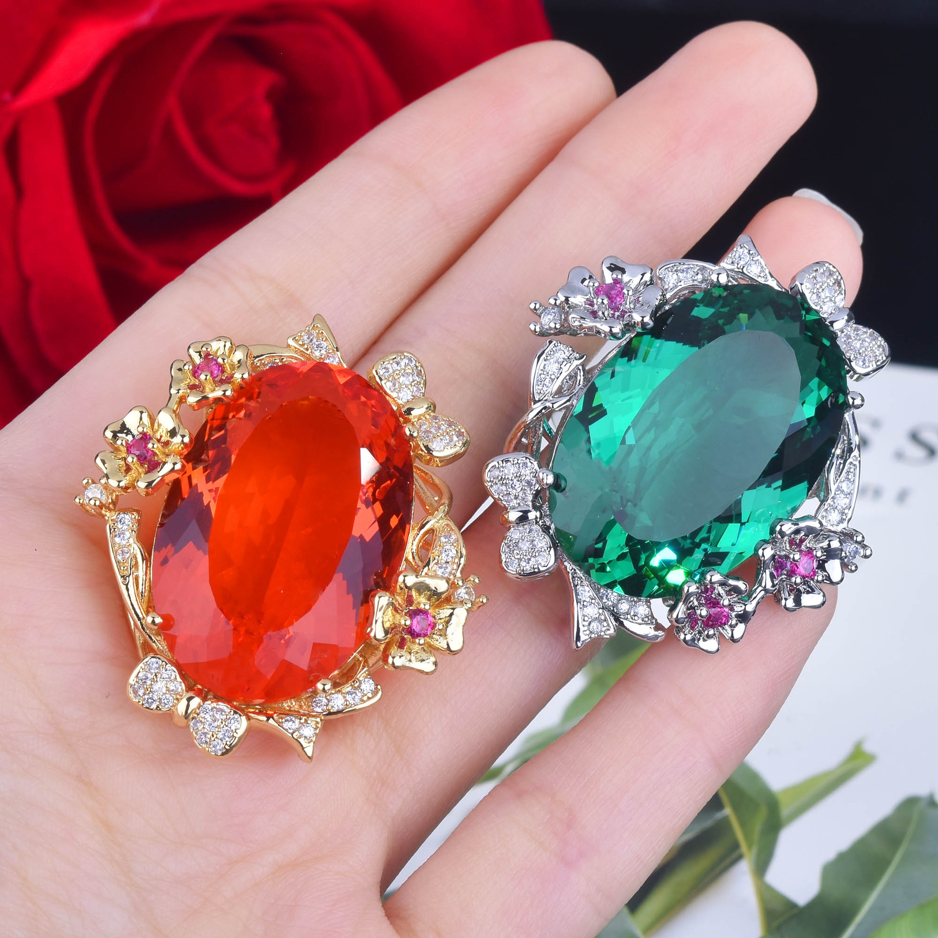The New 20x30 Large Size Exaggerated Color Treasure Open Ring Wholesale display picture 4