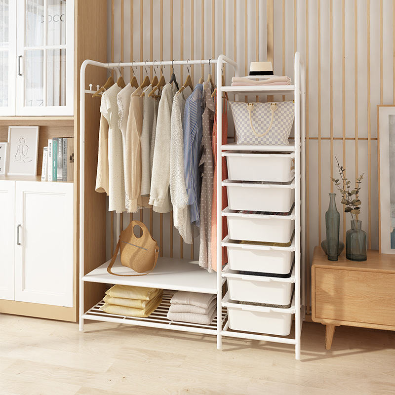 Simple Wardrobe Floor-standing Household Bedroom Multi-function Hanger Japanese-style Multi-layer Finishing Storage Cabinet Drying Rack