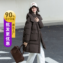 90鸭绒2025年冬季新款休闲百搭韩版保暖羽绒服女士中长款连帽外套