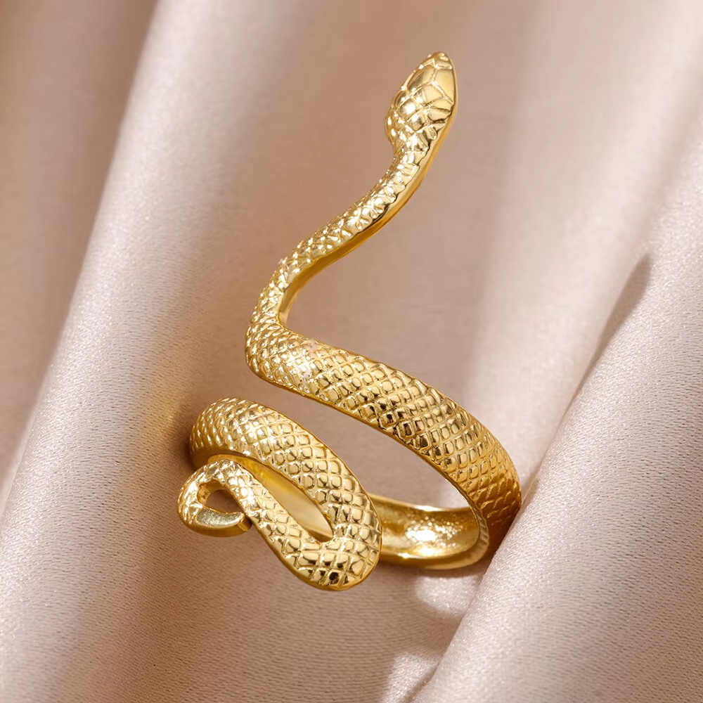 6g Weight 0.03µm Gold Plating Thickness PVD Coated Gold Plating Process 18K Real Gold Plated Plating Material Zircon Inlay Material Open Rings Classification 1 Piece Quantity Daily Occasion 304 Stainless Steel Material Snake Pattern All Seasons Season Unisex Gender Glam, Hip-Hop, Exaggerated Style Plating, Hypoallergenic Craft Glam Hip-Hop Exaggerated Snake 304 Stainless Steel Copper Plating Unisex Open Rings 13