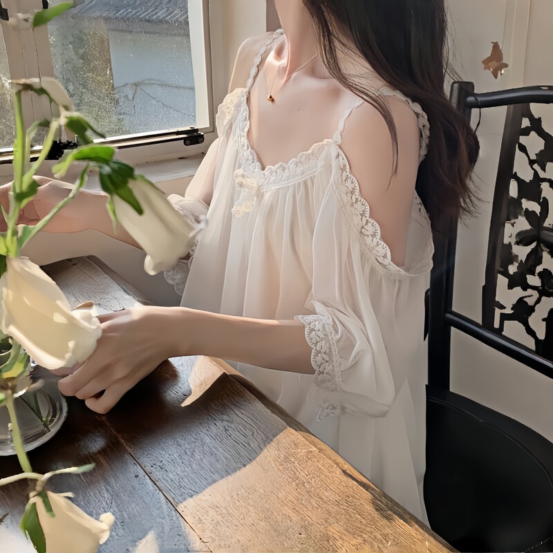 Sexy Nightgown for Women 2025 New Summer Plus Size Lace Strap Mesh Pure Desire Style Home Wear Set for Women Sexy Nightgown for Women 2025 New Summer Plus Size Lace Strap Mesh Pure Desire Style Home Wear Set for Women
