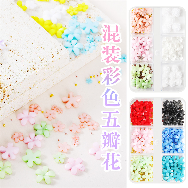 3D tridimensional Camelia resina de cinco pétalos Flor de uñas de joyería Nuevo estilo japonés manicura mixta de cinco pétalos flor de la joyería