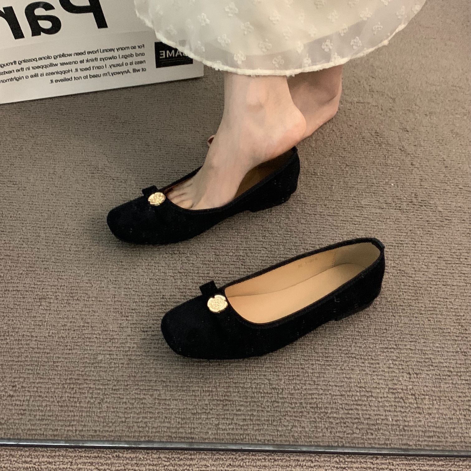 Zapatos de cama de cabeza cuadrada no fatigados 2026 suaves zapatos de noche de un pie con suela suave zapatos casuales para mujeres