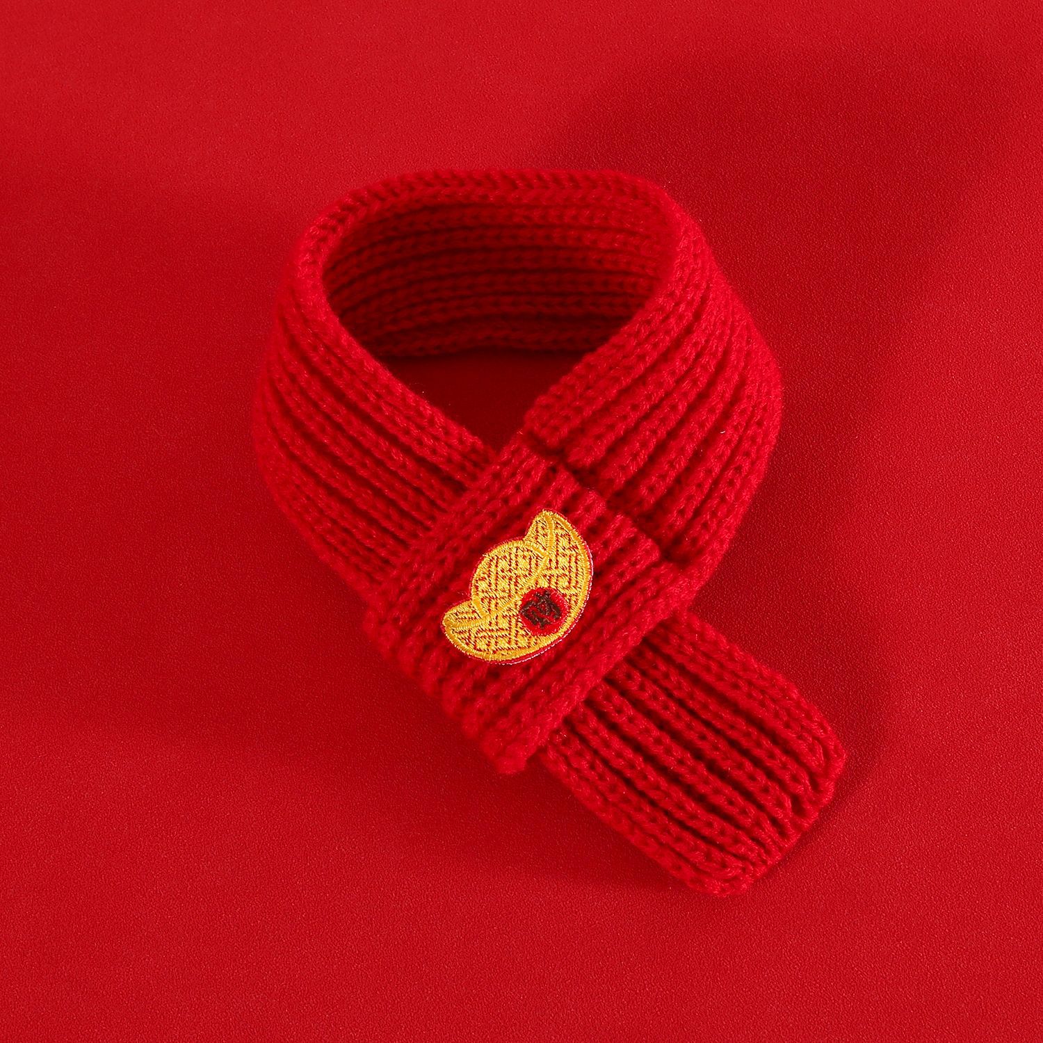 Mascota Año Nuevo bufanda de lana de punto Lucky lingote bordado rojo amarillo gato cachorro Festival de Primavera bufanda festiva image 7