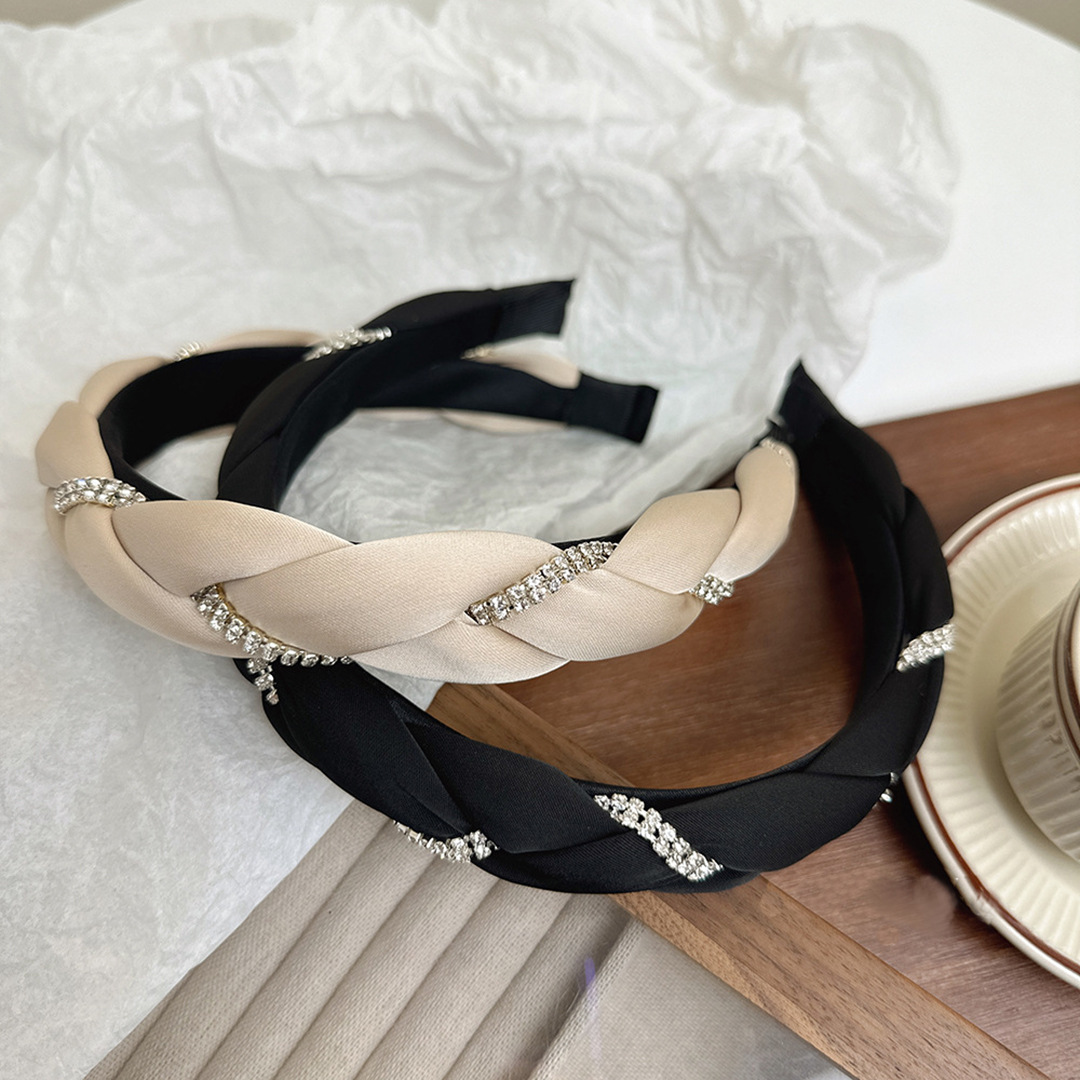 緞面小香風碎鑽韓版編織麻花頭飾品純色網紅髮飾氣質優雅簡約發箍