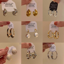 秋冬新款金属亮面圆球耳环女气质高级感方圆脸显瘦耳圈复古耳饰品