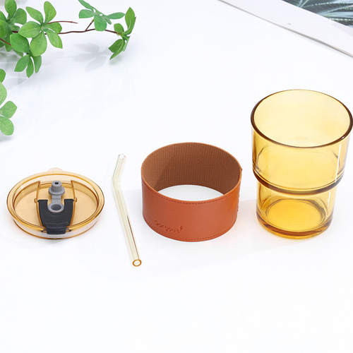 High-looking glass cup Internet celebrity ins style bamboo cup printed logo advertising cup flower tea cup souvenir cup