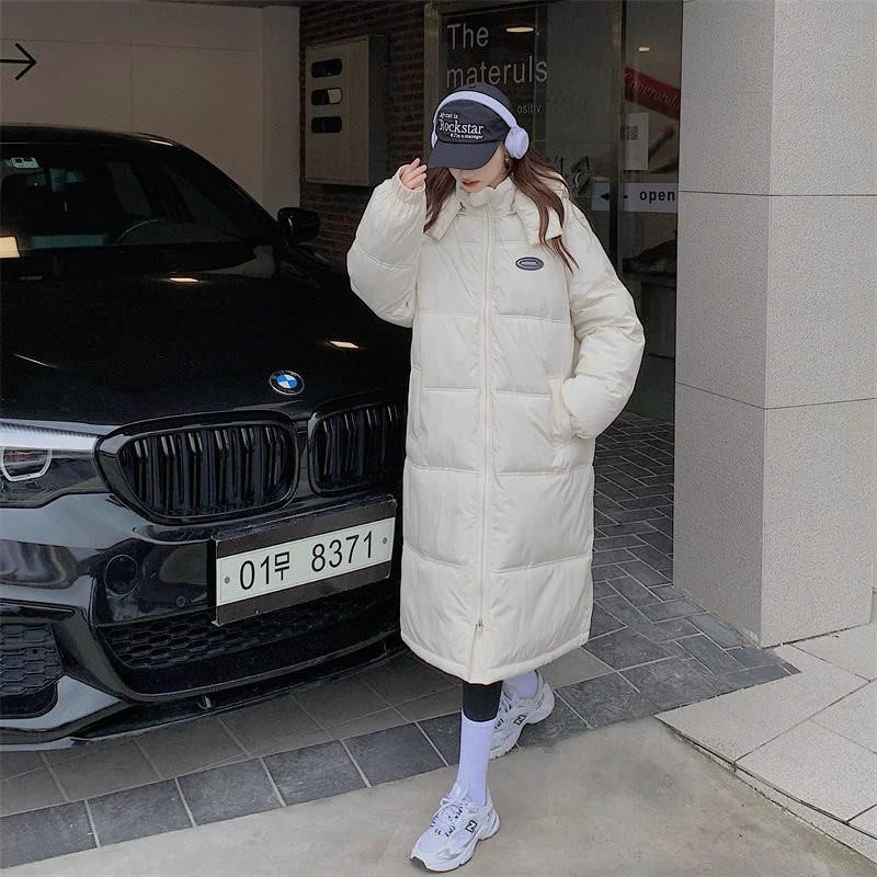 Black long winter down jacket with down, mid-length, 2023, Korean style, oversize, increased thickness