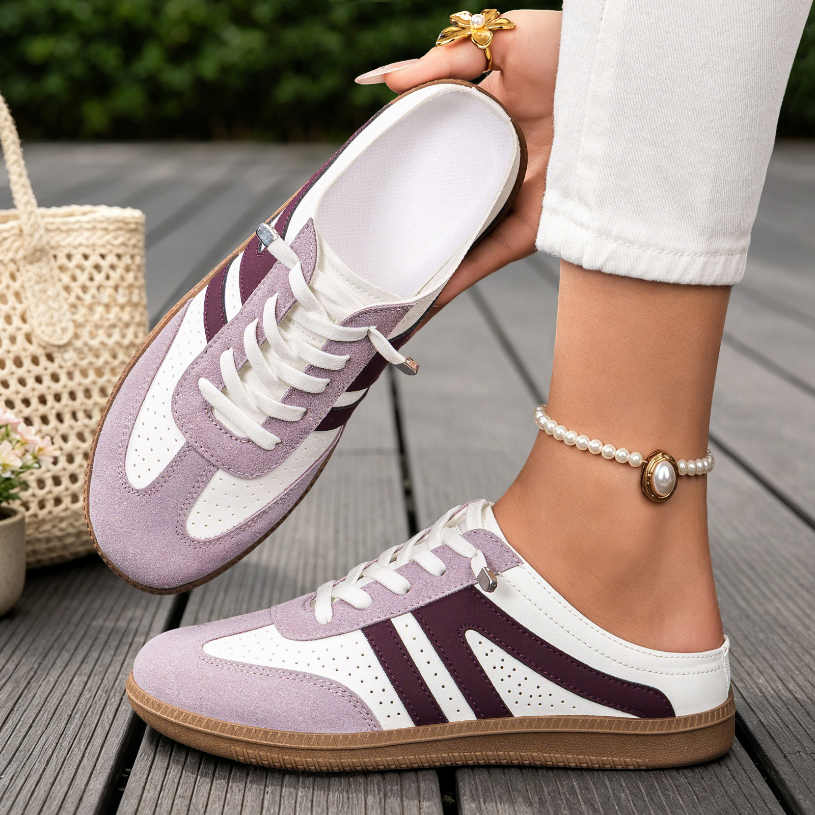 Zapatos de mujer de verano transfronterizos de entrenamiento medio zapatillas transpirables suela suave un pedazo retro zapatos perezosos zapatos casuales