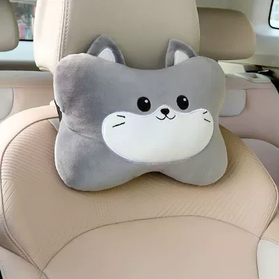 Car Headrest, Car Lumbar Headrest - gray-cute-cat-headrest-single-pack
