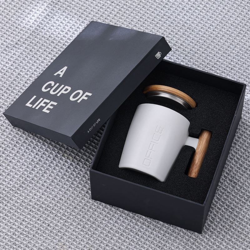 Oficina blanca Mate + tapa de bambú con bolsa de regalo negra