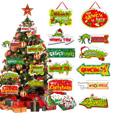格林奇指示牌派对装饰树挂 圣诞节客厅圣诞树装饰横幅挂牌吊饰
