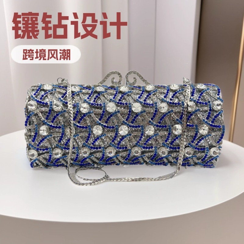 Bolsa de embrague transfronteriza diamantes huecos cristal diamantes de lujo cena de fiesta de mano bolsa azul plateado tendencia transfronteriza