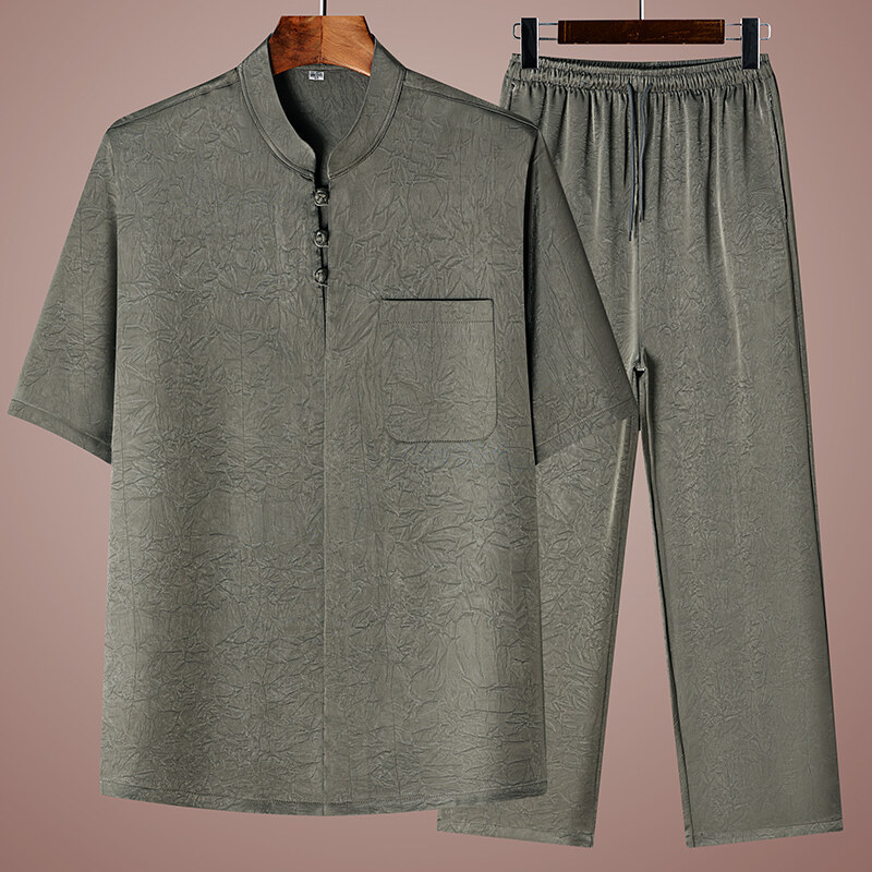 Tang Suit Male Middle-aged and Elderly Dad Summer Clothes suit Chinese Style 60-year-old 70-year-old Grandpa Chinese suit Hanfu for the Elderly