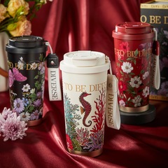 帝怡の美しい万物の双飲のコーヒーカップの創意の高い顔の値の保温カップは縄の携帯のコップの贈り物の礼箱を持ちます。