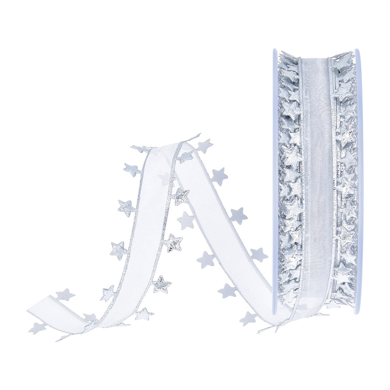 Nuevo transfronterizo imitación de cuero en relieve pentagramas cinta de nieve decoración de vacaciones embalaje de regalos cinta de navidad 15 metros