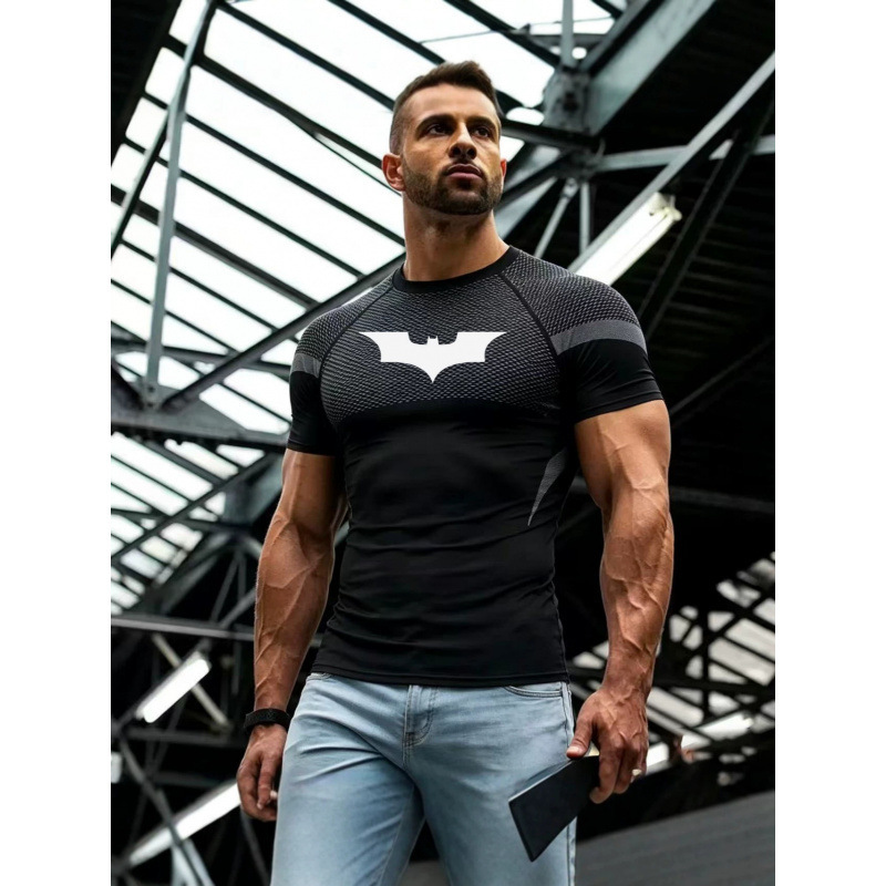 Youngla Batman Trendy Brand Men's Fitness Tight-Fitting T-Shirt Quick-Drying Elastic Sports Short-Sleeved Training Shirt Breathable Youngla Batman Trendy Brand Men's Fitness Tight-Fitting T-Shirt Quick-Drying Elastic Sports Short-Sleeved Training Shirt Breathable