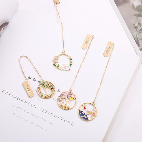 Creative landscape alloy bookmark stationery decoration pendant student small gift book holder metal bookmark manufacturer wholesale